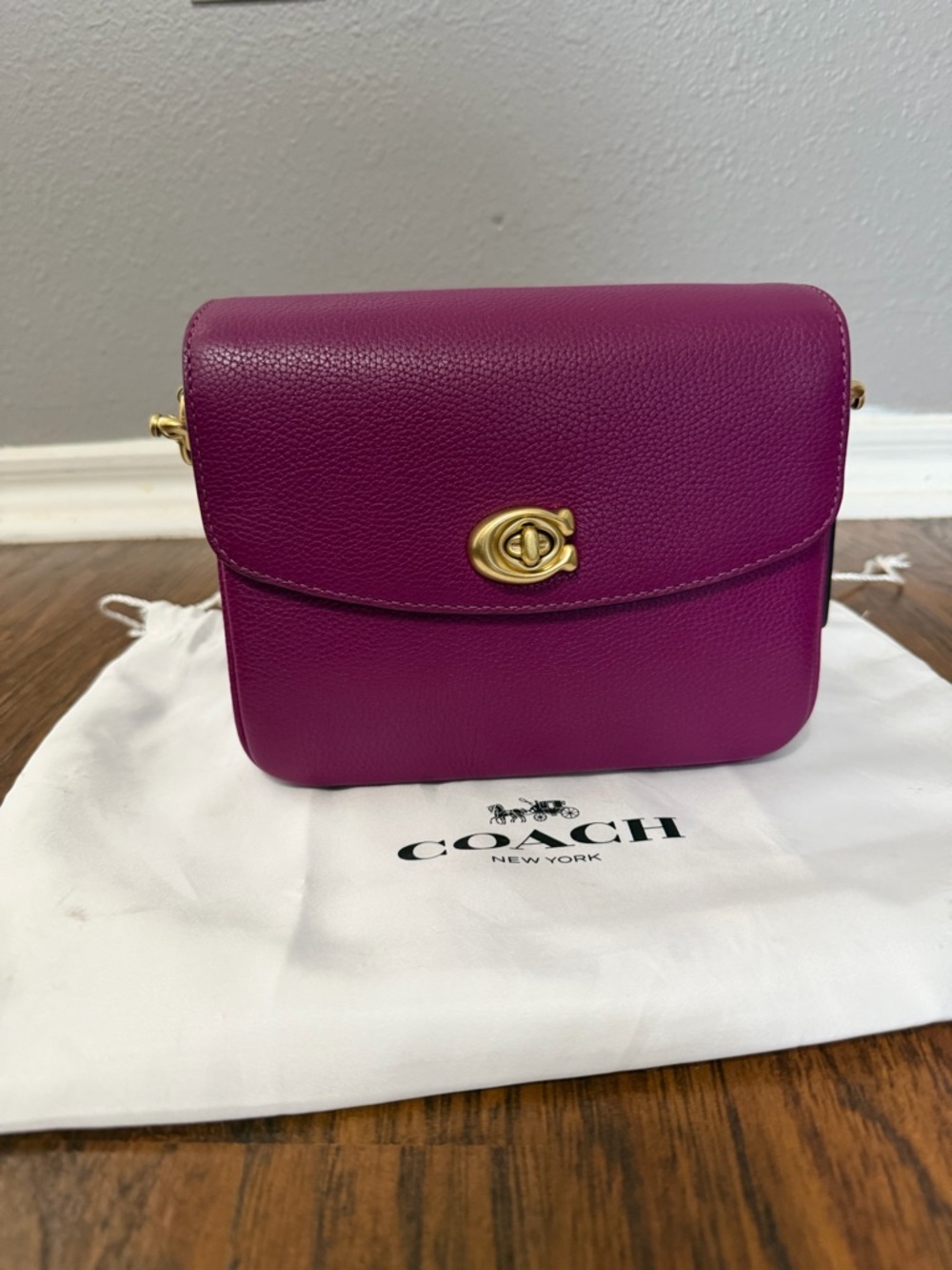 Coach Pebble Leather Crossbody in Fuchsia with Gold Hardware